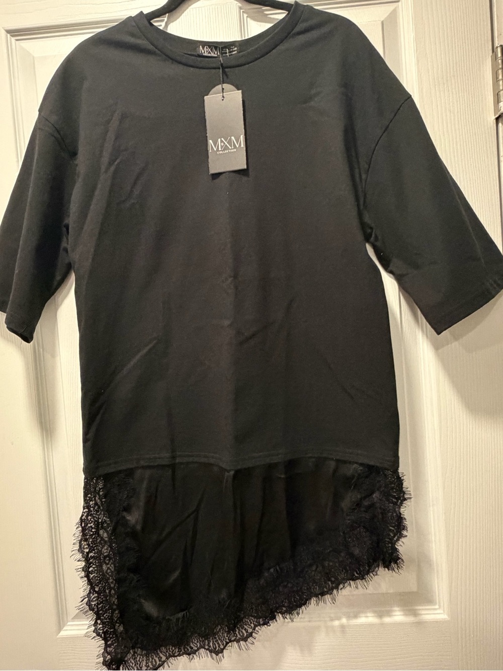 MXM Black Short-Sleeve Tunic with Lace Hem